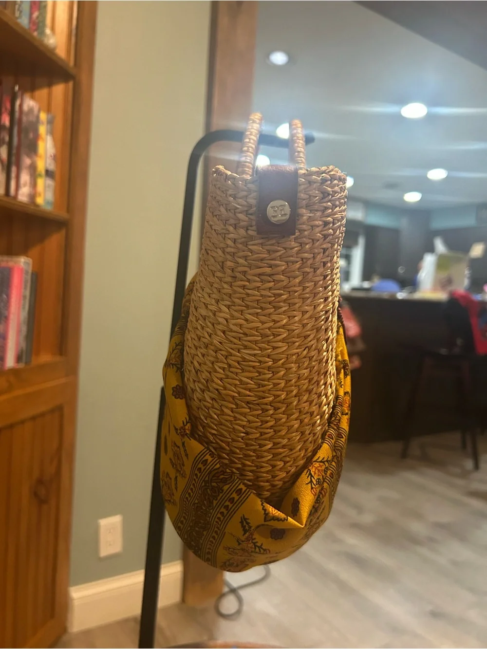 Sam Edelman Straw Tote with Yellow, Red & Black Scarf Accents